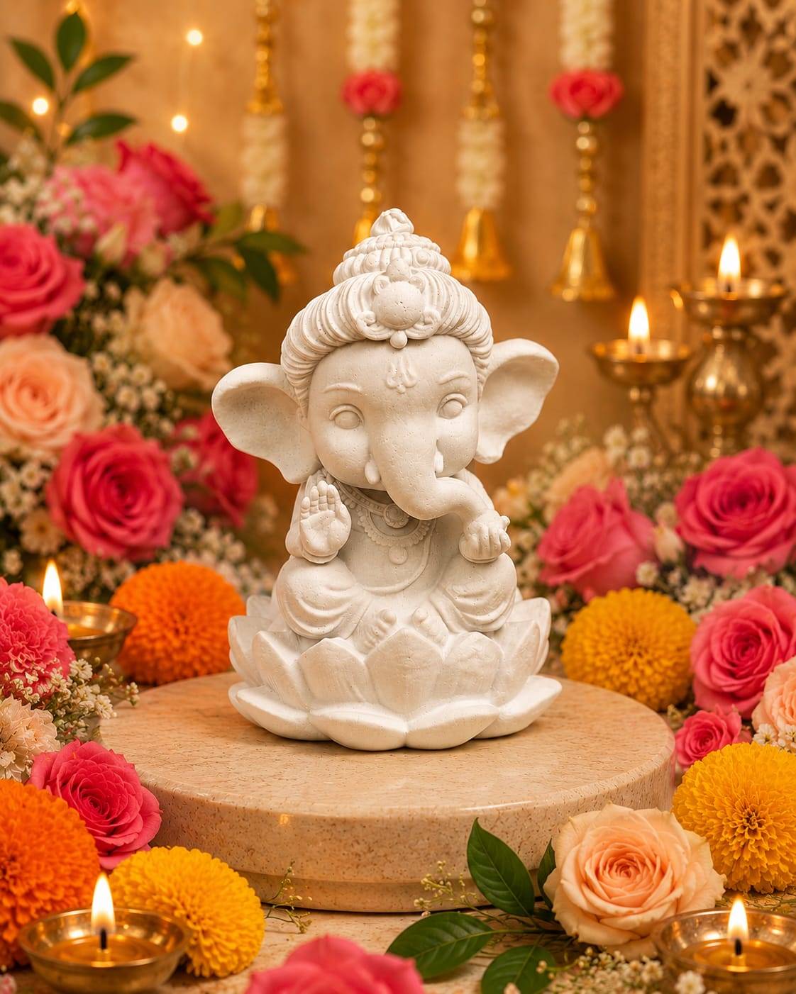 Baal Ganesh in Lotus Kit- Handcrafted Desktop Ganpati Idol image 1